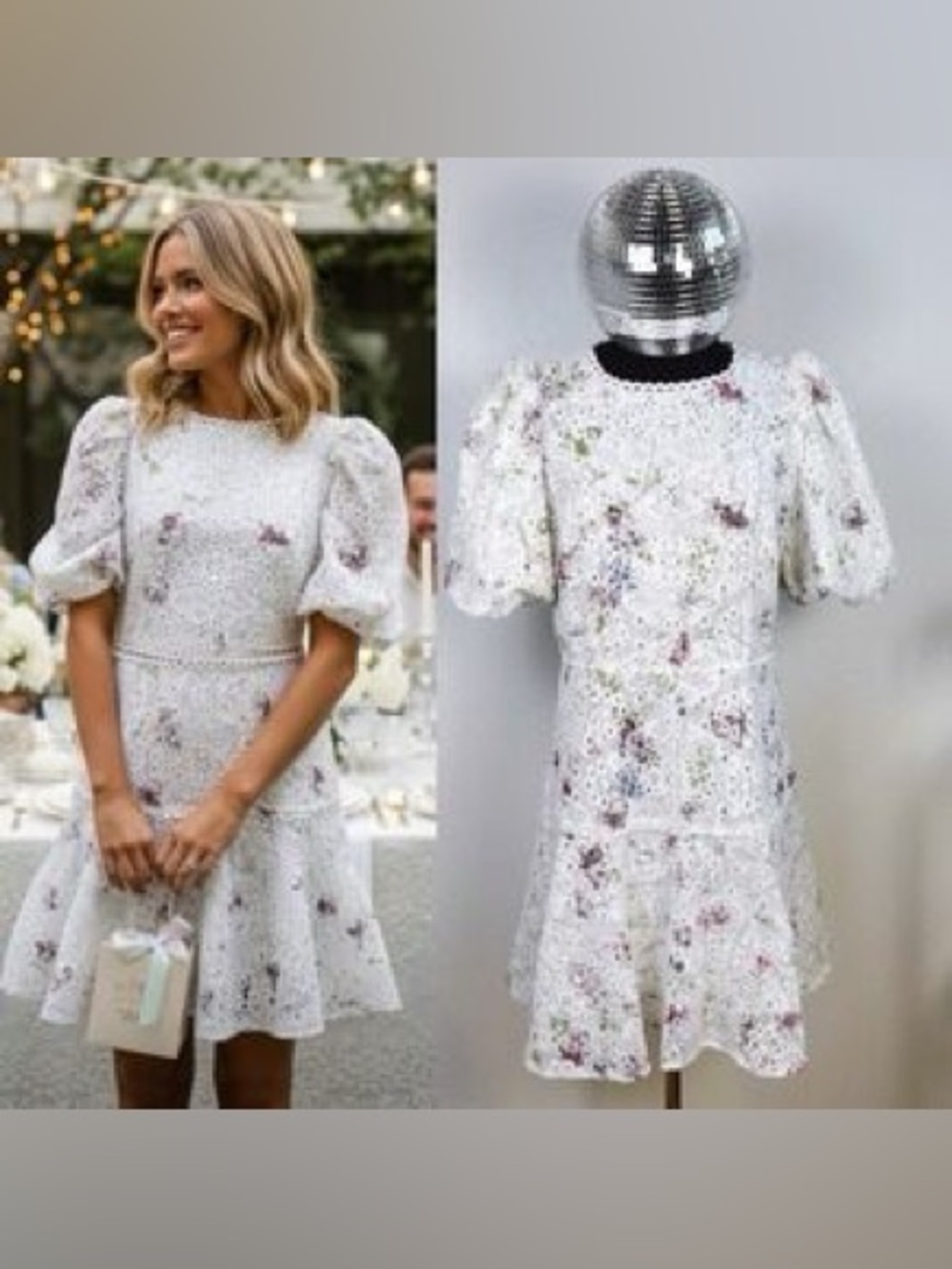Gianni Bini White Eyelet Dress with Pastel Floral Accents New Size 0